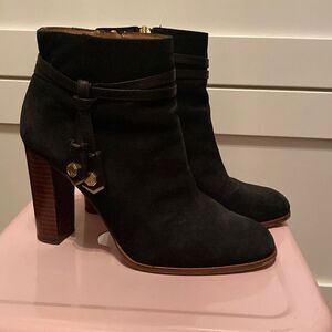 Louise et Cie Black Suede Ankle Booties with Wood Block Heel